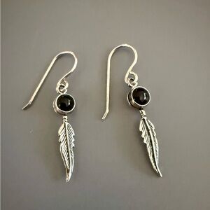 Southwester Onyx Feather 925 Sterling Silver Earrings